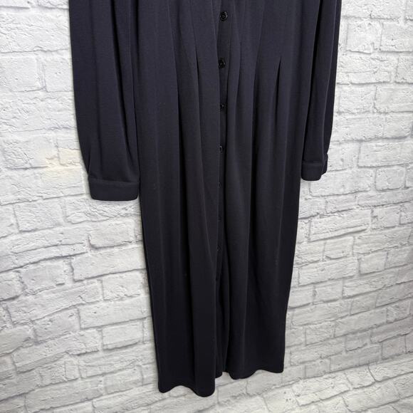 Vintage Talbots Long Sleeve Dress Size L Navy Blue Pleated Modest Button Front - Picture 4 of 7